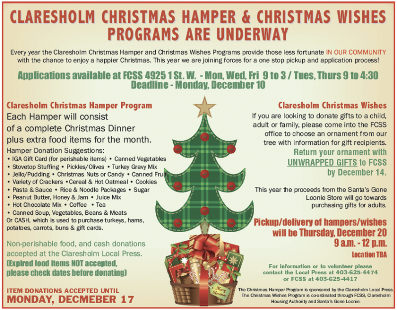 Christmas hamper program back with some changes this year Claresholm Local Press