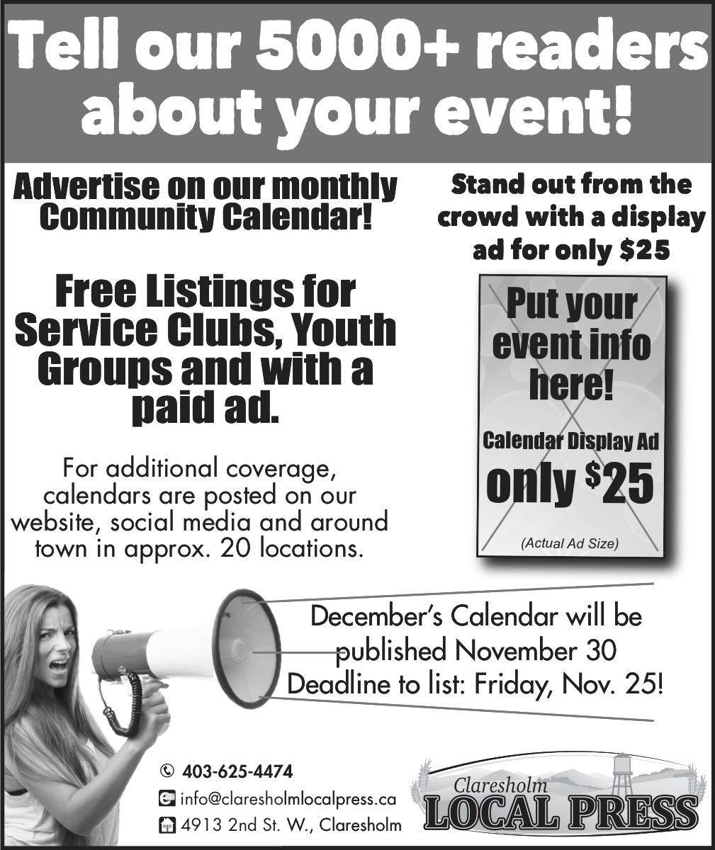 CommunityCalendar 1 Claresholm Local Press CommunityCalendar 1 Claresholm Local Press